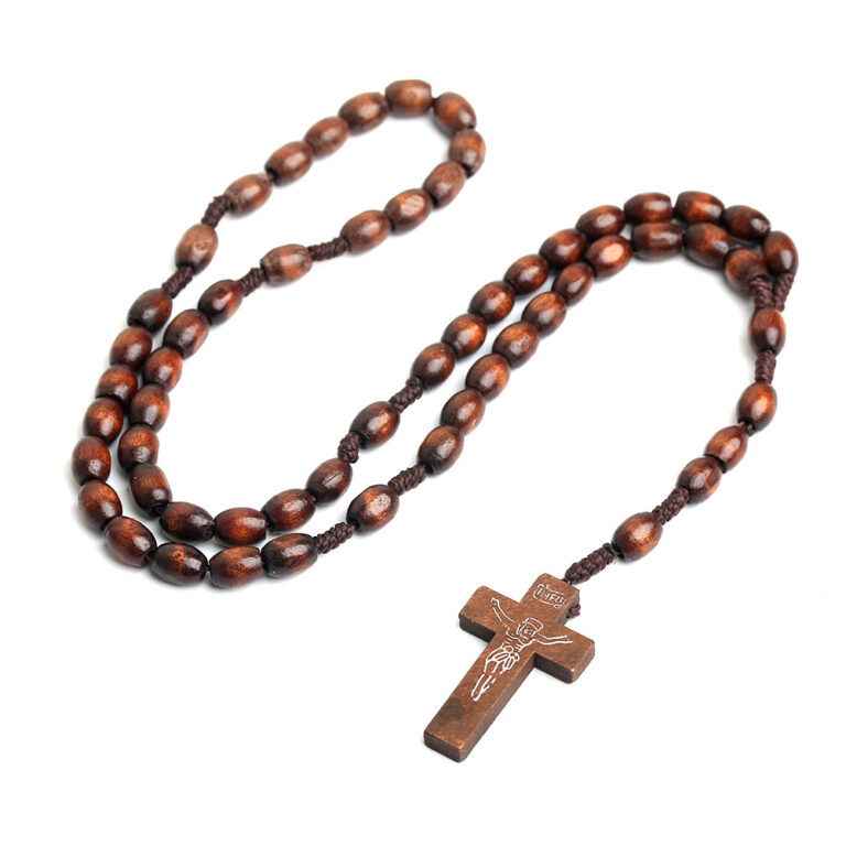 Oval wooden bead rosary T01