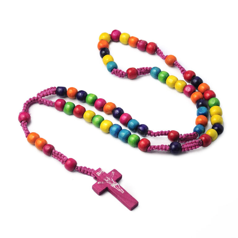 Colored wooden bead cross woven rosary NC01