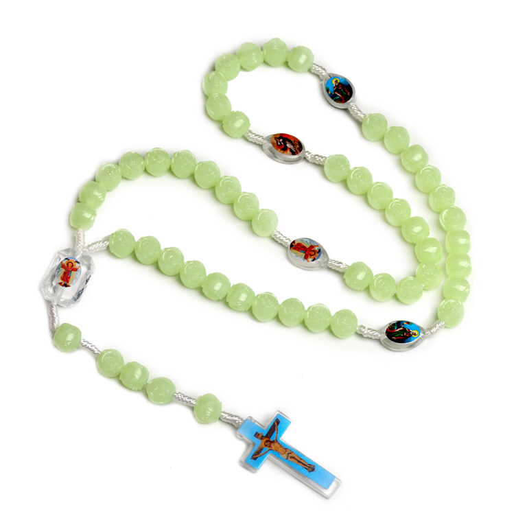 Noctilucent Rose Rosary Cross Necklace