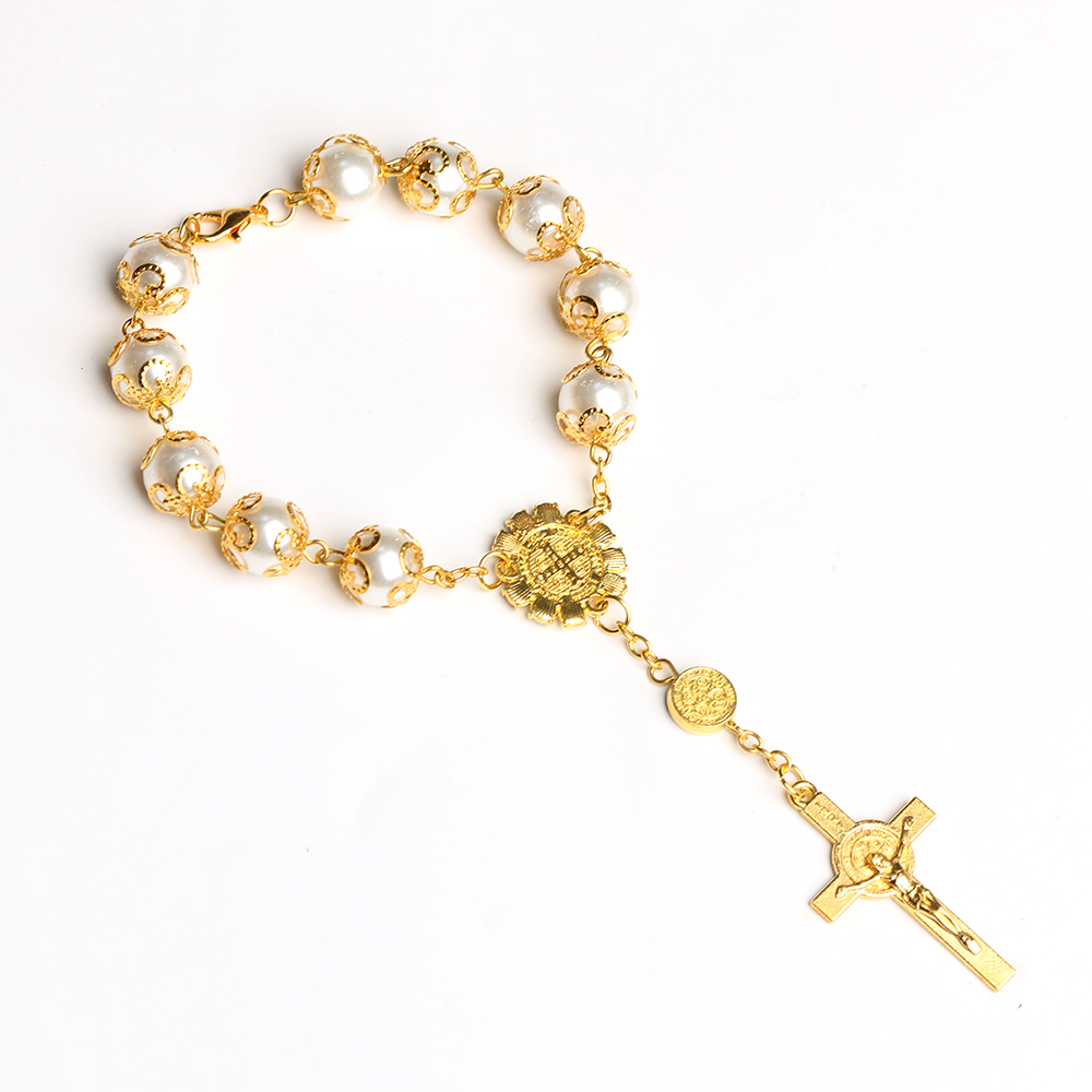 Catholic Rosary Bracelet - Glass Bead with Zinc Alloy Cross
