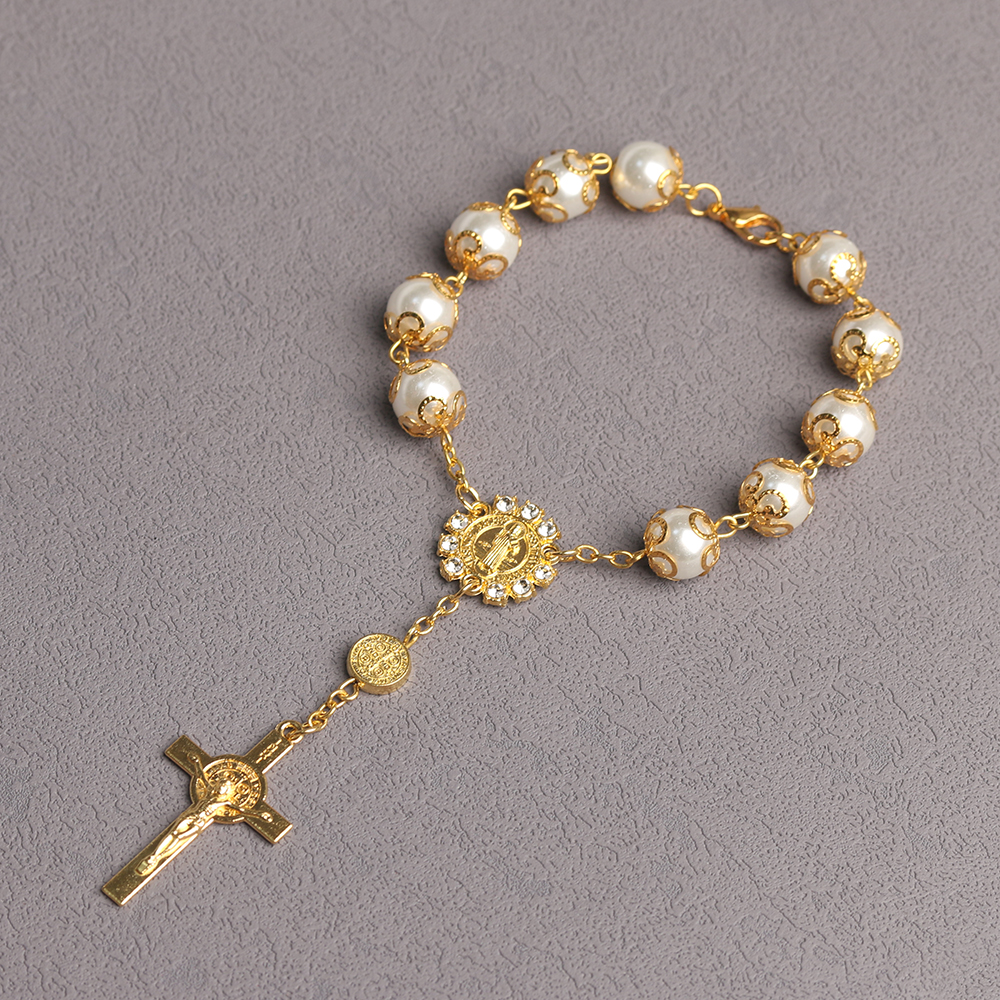 Catholic Rosary Bracelet - Glass Bead with Zinc Alloy Cross