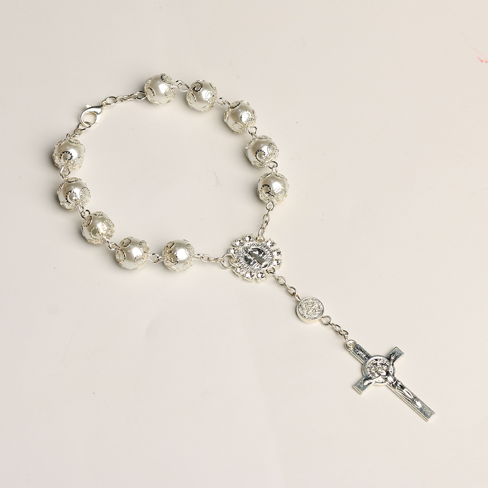 Catholic Rosary Bracelet - Glass Bead with Zinc Alloy Cross