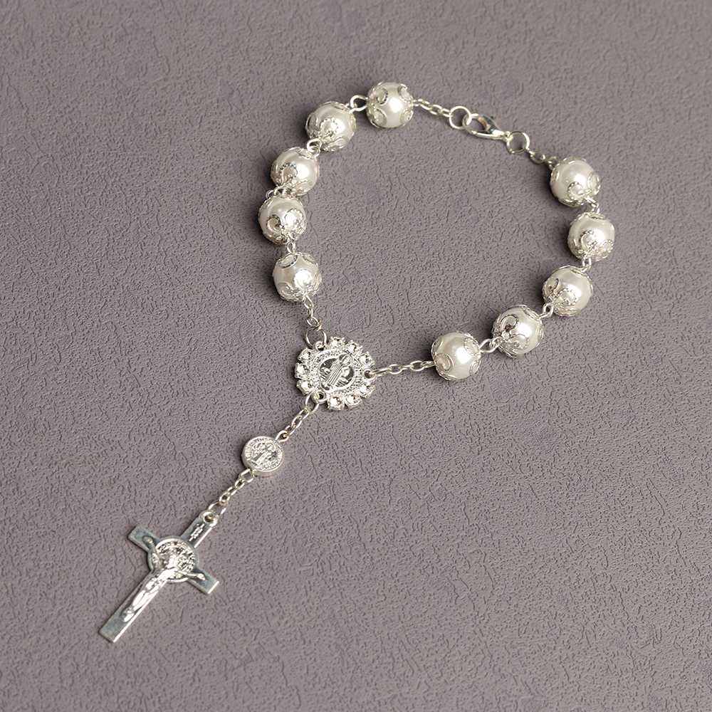 Catholic Rosary Bracelet - Glass Bead with Zinc Alloy Cross