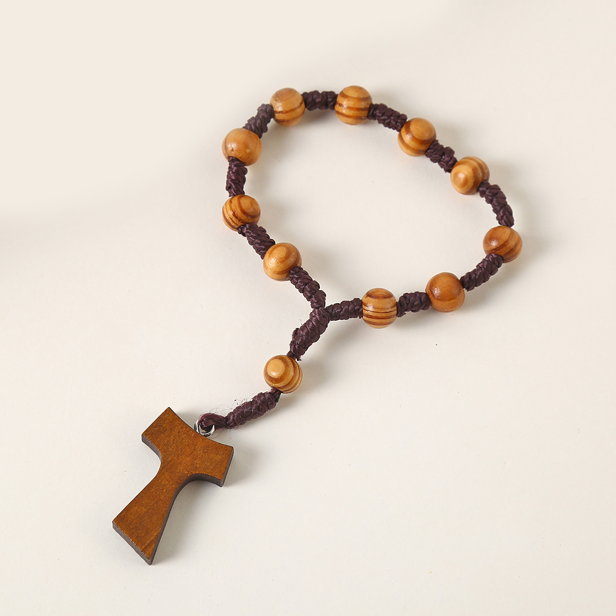 Cross Rosary Bracelet - 8mm Bead Stretch Bracelet