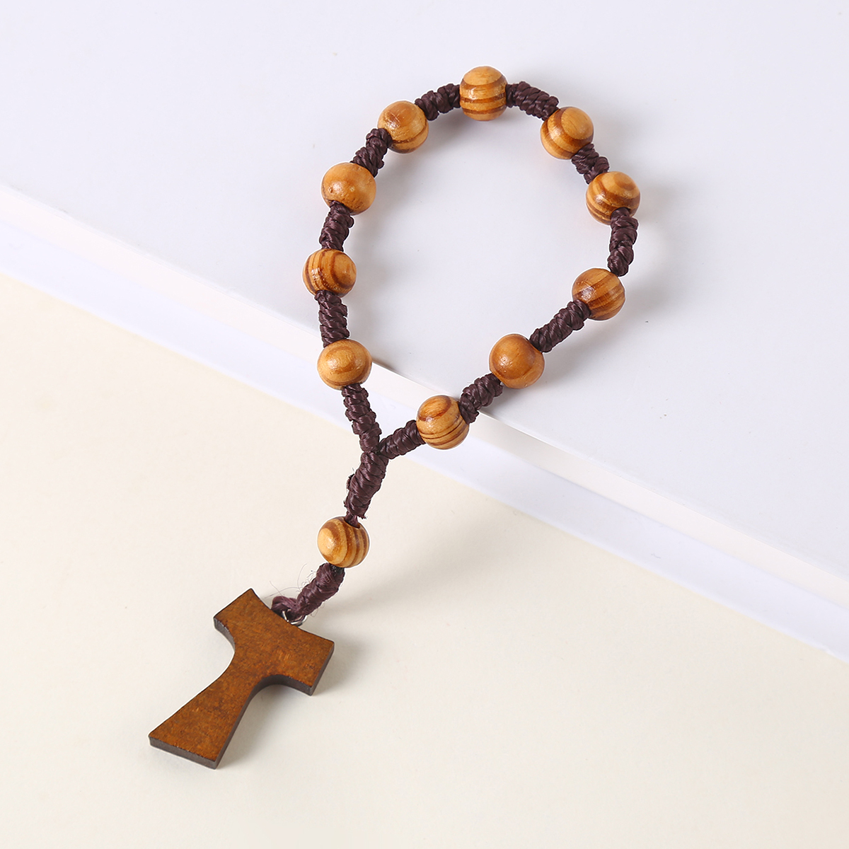 Cross Rosary Bracelet - 8mm Bead Stretch Bracelet