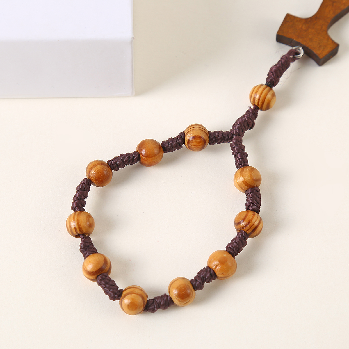 Cross Rosary Bracelet - 8mm Bead Stretch Bracelet