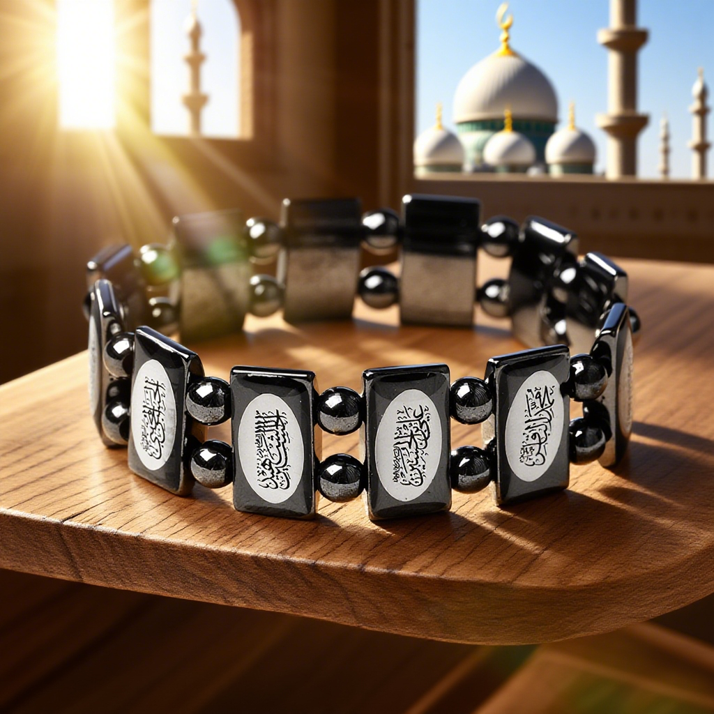 Color Enamel Arabic Allah Scripture Magnetic Hematite Bracelet