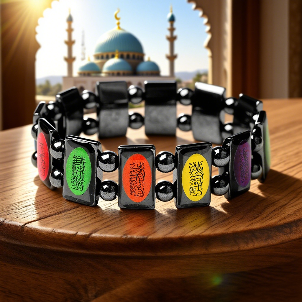Color Enamel Arabic Allah Scripture Magnetic Hematite Bracelet
