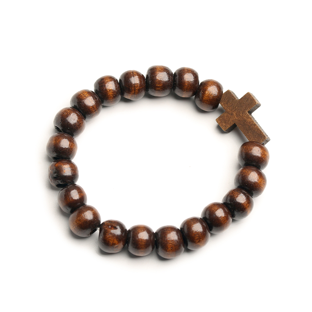 Wood Bead Cross Bracelet - Catholic Christian Prayer Gift