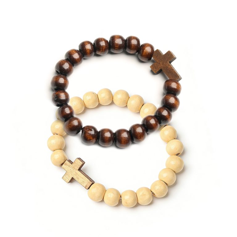 Wood Bead Cross Bracelet – Catholic Christian Prayer Gift