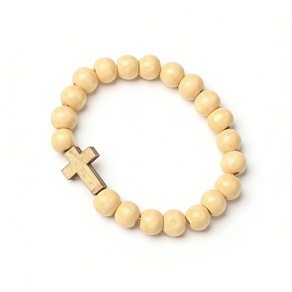 Wood Bead Cross Bracelet - Catholic Christian Prayer Gift