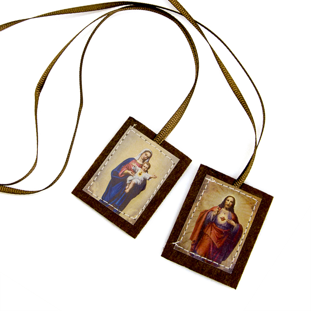 Catholic Felt Scapular - Sacred Heart of Jesus and Virgin Mary Devotional Religious Gift