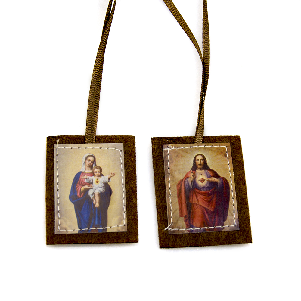 Catholic Felt Scapular - Sacred Heart of Jesus and Virgin Mary Devotional Religious Gift