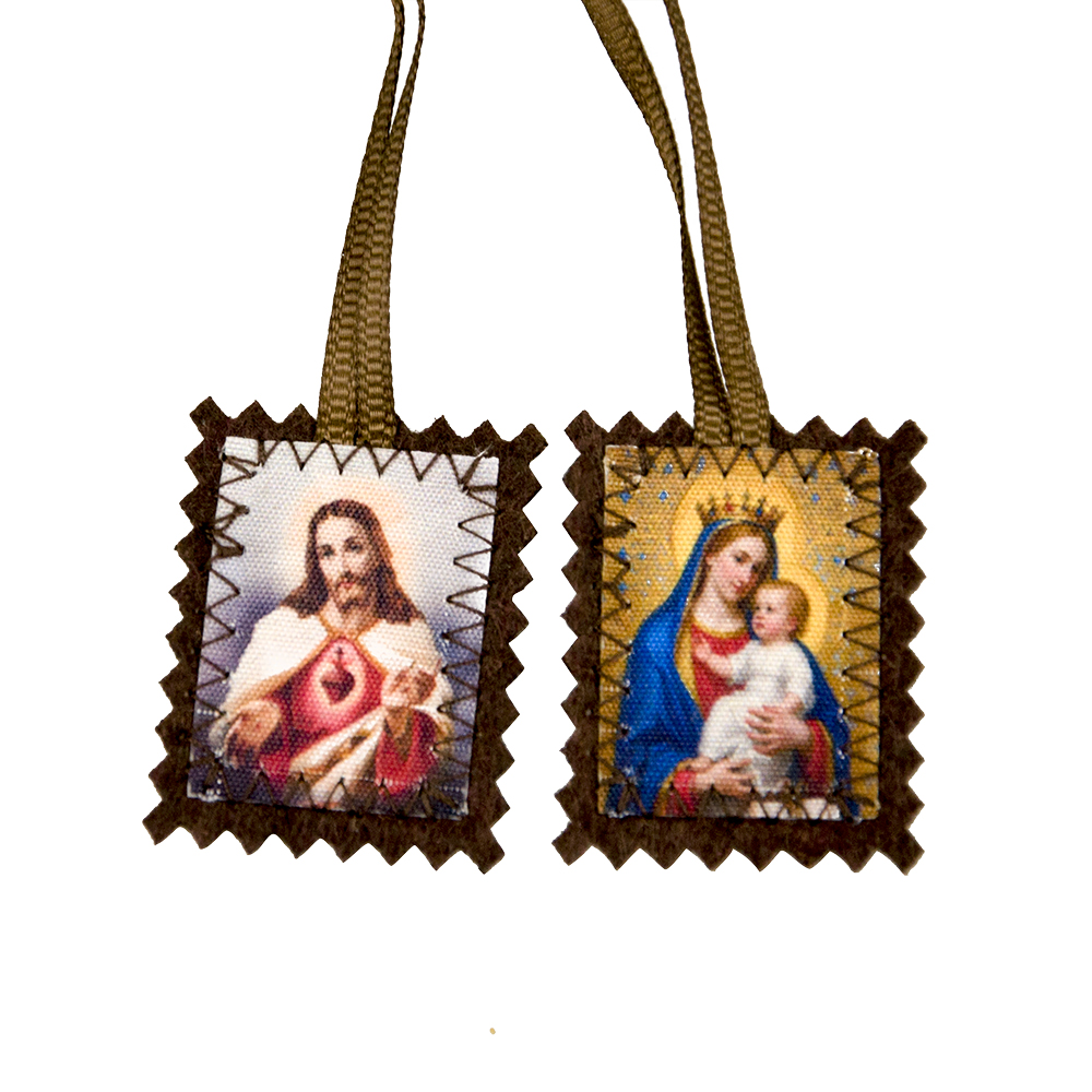 Catholic Cloth Scapular - Jesus and Virgin Mary Devotional Religious Gift